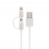 Cablu Textil Date &amp; Incarcare 2in1 Lightning / MicroUSB (Alb) Setty