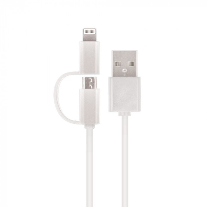 Cablu Textil Date &amp; Incarcare 2in1 Lightning / MicroUSB (Alb) Setty