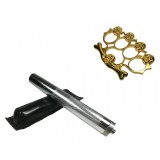Cumpara ieftin Set Autoaparare: Baston Telescopic Otel Argintiu 64cm + Box Rozeta Craniu Auriu. Ideal paza si protectie. Compact 20cm