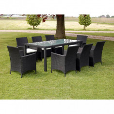 Set mobilier de exterior cu perne, 9 piese, negru, poliratan GartenMobel Dekor