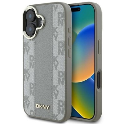 Husa iPhone 16 - DKNY Leather Checkered Pattern Magsafe (DKHMP16SPCPVSLE) - Beige foto