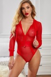 K796A-3 Body sexi din plasa cu gluga si maneci lungi