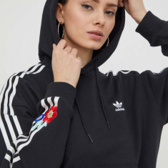 adidas Originals hanorac de bumbac femei, culoarea negru, cu glugă, cu imprimeu IU2515