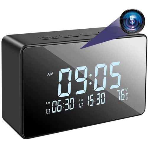 Ceas de birou cu Camera Spion iUni IP61, Full HD, Wi-Fi, Night Vision, Termometru interior