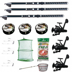 Set 3 lansete eastshark 2,4m ultra carp, trei mulinete LS500, trei gute, trei monturi, minciog, pufuleti si juvelnic