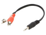 Cablu Jack 3.5 mm Stereo tata - 2x RCA tata 0.2m negru PVC GEMBIRD CCA-458/0.2