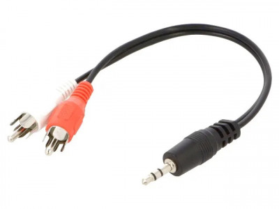 Cablu Jack 3.5 mm Stereo tata - 2x RCA tata 0.2m negru PVC GEMBIRD CCA-458/0.2 foto