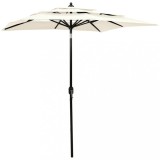 Umbrelă de soare 3 niveluri, st&acirc;lp de aluminiu, nisipiu, 2x2 m, vidaXL