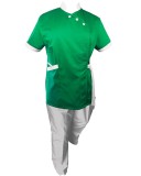 Costum Medical Pe Stil, Verde cu Elastan cu Garnitură Alba si pantalon Alb, Model Andreea - XL, 2XL