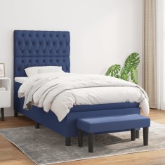 vidaXL Pat box spring cu saltea, albastru, 90x190 cm, textil