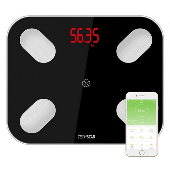 Cantar Electronic Smart Techstar&reg;, Negru, Display Digital, Wireless, Bluetooth, Greutate 180kg Max, Compatibil Android &amp; iOS