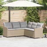 Canapea L Polirattan Bej, Perne Incluse, Exterior, Gradina, Terasa, Rezistenta UV, Impermeabila, 184x184x80 cm