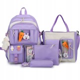 Set 4-in-1 pentru Scolari sau Prescolari - (rucsac, geanta de umar, plic elegant, penar), culoare VIOLET cu IEPURAS, Cod AVX-WT-BUNN-VIOLET FAVLine Se