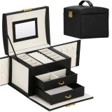 (DL) Cutie depozitare si organizare bijuterii, MDF, piele ecologica, 18 x 13,5 x 14cm, negru Household NewTrend