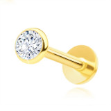Cumpara ieftin Piercing pentru buză și bărbie din aur galben 585 &ndash; un labret cu zircon rotund transparent