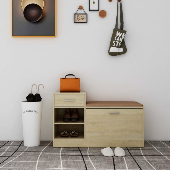 vidaXL Banchetă pantofar, stejar sonoma, 94,5x31x57 cm, lemn prelucrat