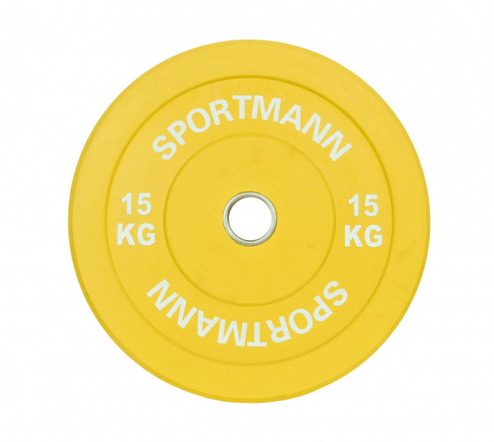 Greutate Cauciuc Bumper Plate SPORTMANN - 15 kg / 51 mm - Galben FitLine Training