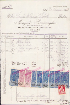 HST A907 Factură 1925 Mengulis Sismanoglou Galați pentru Dimitrie Comșa foto