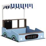 AIYAPLAY Ladă de nisip cu copertină, design magazin alimentar, bancă, tablă de scris, lemn de brad, 104H x 108L x 90B cm, Albastru | Aosom Romania