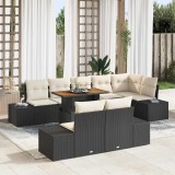 VidaXL Set de dining pentru grădină cu 9 piese, perne incluse, culoare neagră, rattan sintetic, acacia