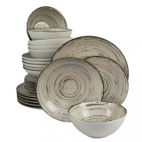 Set farfurii 24 piese, 6 persoane, Stone, Alb Ivoire cu negru
