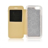 Husa Flip Carte S-View Etui Apple Iphone 4/4S Gold, Cu clapeta, Piele Ecologica