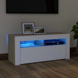 Cumpara ieftin Comodă TV cu lumini LED, alb și stejar Sonoma, 90x35x40 cm