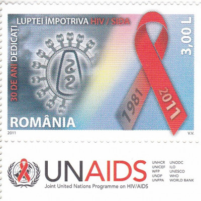 ROMANIA 2011 LP 1904 c 30 ANI DEDICATI LUPTEI HIV/SIDA SERIE CU TABS MNH foto