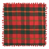 Față de Pernă Decorativă, Model Crăciun, Fermoar, Două Fețe, Carouri Roșii, Lurex Auriu, Pomponi, 45x45cm, Oem