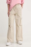 Tommy Jeans pantaloni de bumbac culoarea bej, lat, high waist, DW0DW18507