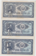 ROMANIA 3 X 100 LEI 1952 UZATE PLASTIFIATE CONSECUTIVE foto