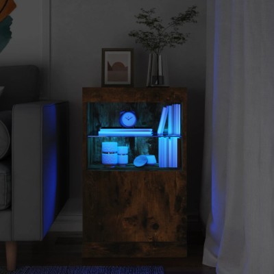 Servantă cu lumini LED, stejar fumuriu, 41x37x67 cm foto