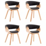 Scaune bucatarie 4 buc, negru, lemn curbat &amp; piele ecologica
