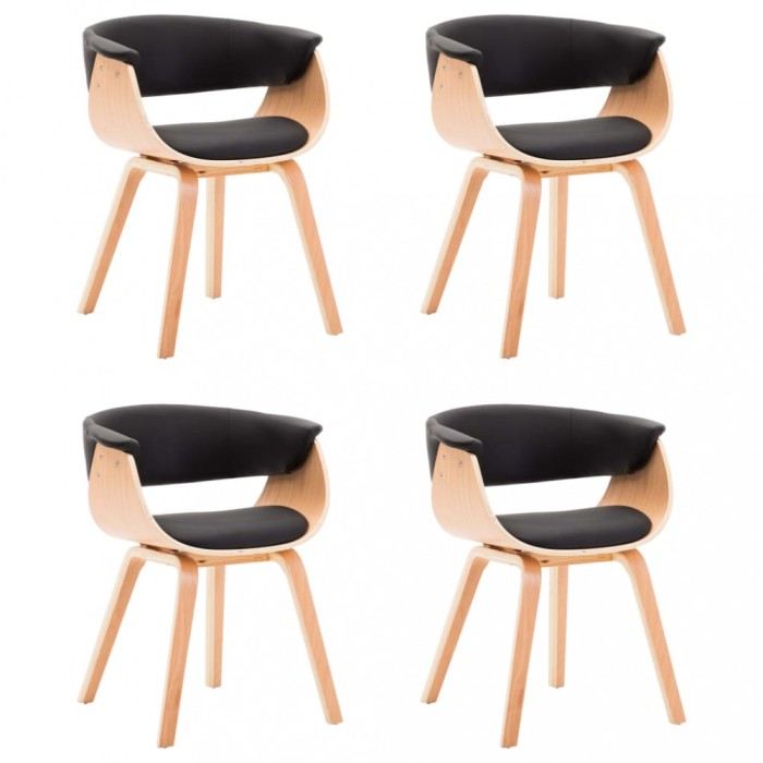Scaune bucatarie 4 buc, negru, lemn curbat &amp; piele ecologica