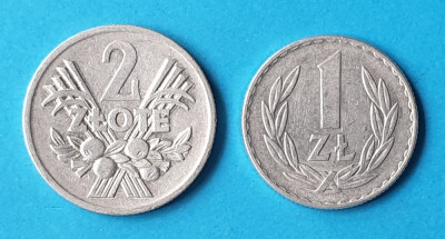 Moneda veche Polonia Lot x 2 piese 1 Zlot 1949 &amp;amp; 2 Zloti 1974 foto