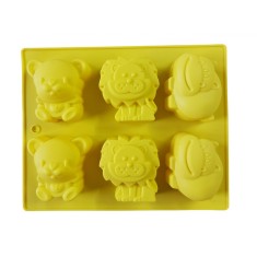Forma silicon pentru prajituri cu Animale, Urs, Leu, Hipopotam, 6 cavitati, Galben, 24 cm, 489COF