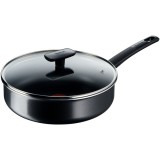 Tigaie cu capac de sticla Tefal Simplicity+, invelis antiaderent, indicator Thermo-Signal, maner ergonomic, 24 cm, negru