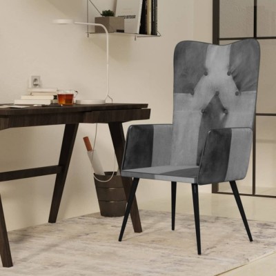 339653 vidaXL Scaun cu spătar, gri, piele naturală foto