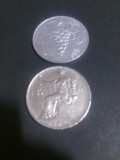 Lot 2 monede Italia: 5 lire 1950 + 1 lira 1924, stare UNC + luciu (poze)