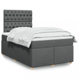 vidaXL Pat box spring cu saltea, gri &icirc;nchis, 120x190 cm, textil 3293527