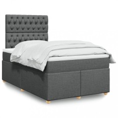 vidaXL Pat box spring cu saltea, gri &icirc;nchis, 120x190 cm, textil 3291227