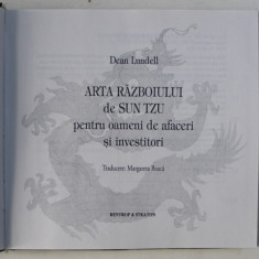 ARTA RAZBOIULUI de SUN TZU PENTRU OAMENI DE AFACERI SI INVESTITORI de DEAN LUNDELL , 2001