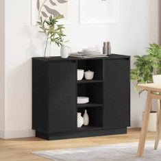 vidaXL Bufet cu raft cu ușă Stejar Negru 90 x 32 x 75 cm Lemn compozit