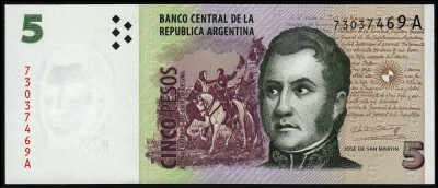 ARGENTINA █ bancnota █ 5 Pesos █ 1998 █ P-347 █ UNC █ necirculata foto