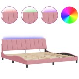 Cumpara ieftin Cadru de pat cu LED fara saltea, Hanko, roz, 200x200 cm, catifea