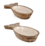 Cumpara ieftin Set 2 boluri lemn mango maro email alb Pesti 25x12,5x6h, 30x15x6h