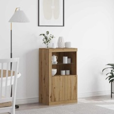 vidaXL Mobilă laterală cu lumini LED Stejar artisan 60,5x37x100 cm
