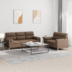 vidaXL Set de canapele cu perne, 2 piese, maro, textil foto