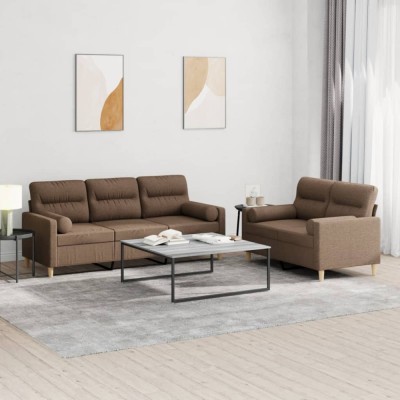 vidaXL Set de canapele cu perne, 2 piese, maro, textil 3201619 foto