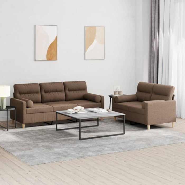 vidaXL Set de canapele cu perne, 2 piese, maro, textil 3201619
